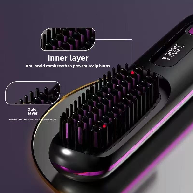 Velisse Beauty LCD Ceramic Hair Straightening Comb — Rechargeable Cordless Styling Tool